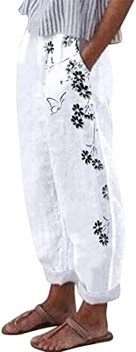 MacKneog Cabim Cabut Coton Capris לנשים מזדמן קיץ גבוה פשתן פשתן קפריס מכנסי מותניים גבוהים מזדמנים קפריס