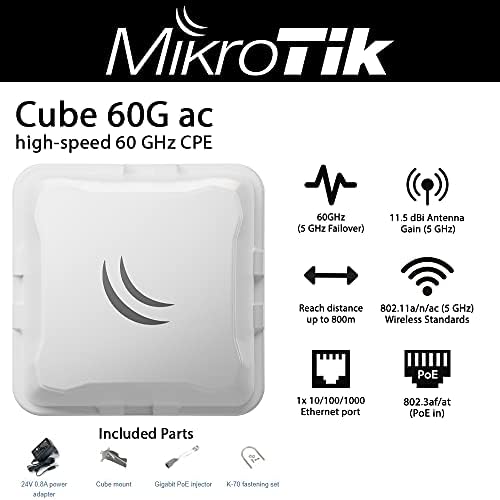 Mikro Tik Cubeg-5ac60AD CUBE 60G AC 60 GHz CPE עם יציאת אתרנט 1X Gigabit 11.5 רווח אנטנה של DBI