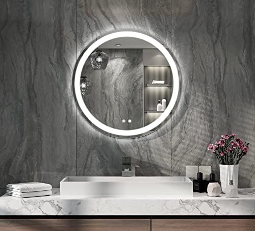 מראה LED לחדר אמבטיה 24 אינץ ', מראה יהירות עם 3 צבעים הניתנים לעומק לקיר, מראה אמבטיה עם פונקציה נגד ערפל,