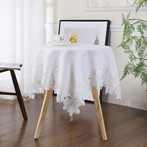 קרם Luckyhousehomome תחרה לבנה רקמת פרחי שולחן מרובע קטן מסיבת חתונה כפרי ארון מטבח קישוטי שולחן