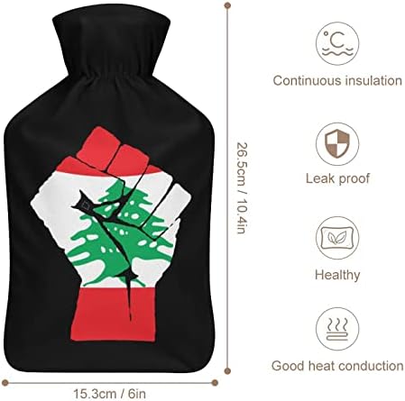 אגרוף מורם דגל לבנון שקית מים חמים עם כיסוי 1L הזרקת גומי בקבוקי מים חמים להגנה קרה ביד חמה