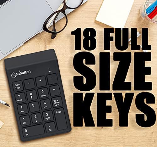 לוח מקשים מספרי אלחוטי במנהטן - 18 מפתחות בגודל מלא ועיצוב משטח מספרים ארגונומי דק במיוחד-למחשב