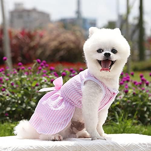 שמלות כלבים ורודים עם טוטו קשת, בגדי חיות מחמד אופנה חמודים לכלבים קטנים וחתולים גורים קיטי בנות-ורוד