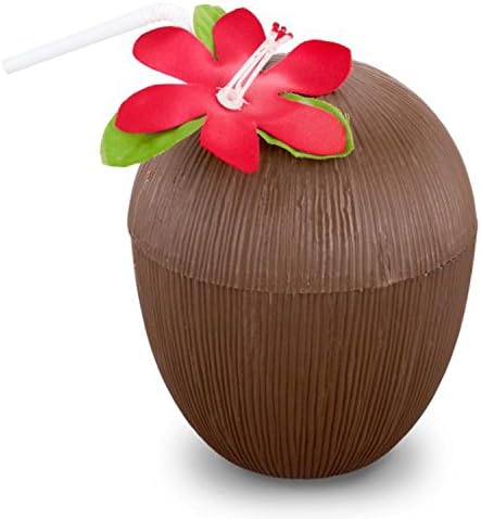 פלסטיק קוקוס כוסות עבור כיף הוואי ואאו מסיבות ילדים-בתפזורת 12 חבילה-מגיע עם קש ופרח-טיקי וחוף נושא ספקי