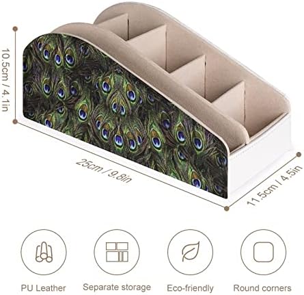 נוצות טווס צבעוניות מחזיק בשלט רחוק קופסת מארגן עור PU עם 6 תאים קופסת אחסון לחדר שינה בסלון