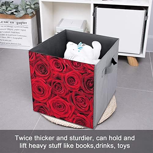 יפה אדום ורדים גדול קוביות אחסון פחי מתקפל בד אחסון תיבת ארון מארגני עבור מדפים