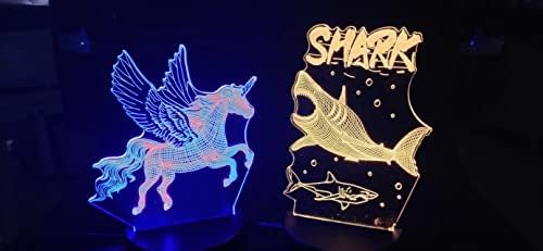 מנורת אשליה של סוסים וכרישים תלת מימדיים, 7 צבעים החלפת אוטומטית אור דקורטיבי 2 השקפות עם בסיס
