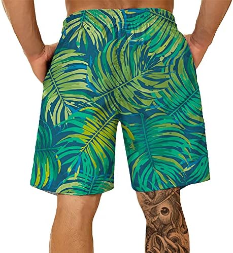גזעי שחייה בקיץ של Ubst, עלים טרופיים יבש מהיר מודפסים מכנסיים מזדמנים מכנסיים קצרים בהוואי חוף מכנסיים קצרים