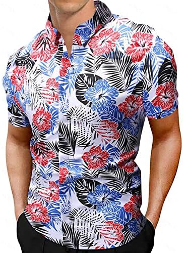 2023 חולצת גברים חדשה שרוול קצר כפתור מזדמן על חולצות חוף מודפסות פרחים