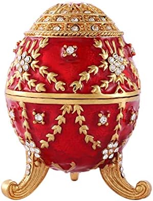 סגנון ביצה של Qifu Faberge צבוע ביד אדומה אמייל קופסת תכשיט תכשיטים עם מתנה ייחודית דקורטיבית לעיצוב