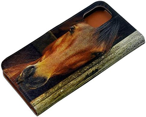 מקרה לאייפון 11, מארז מגן דק עם חריצי כרטיסי ארנק עומד כיסוי אחורי לגוף מלא, צילום מקרוב של פני הסוס