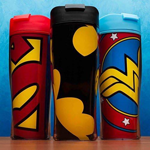 זק! מעצב ספל נסיעות מבודד עם גרפיקה קלאסית של סופרמן, הפגנת שפיכה, פלסטיק ללא BPA, 15 גרם.