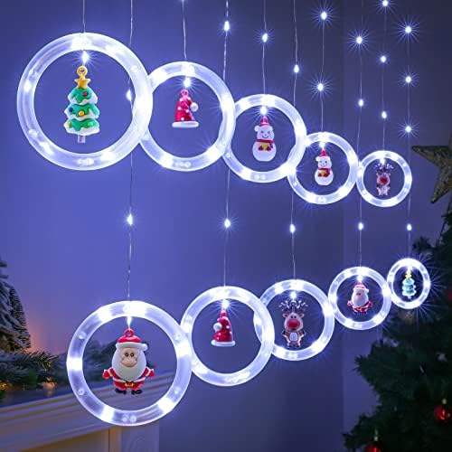 אורות חלון בלומווין אורות טבעת עיצוב חג המולד עם קישוט אורות וילון LED פנימיים USB חיצוניים 9.8ft אורות מחרוזת