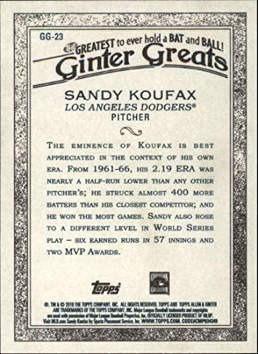 2019 Topps Allen ו- Ginter Ginter Greats GG-23 Sandy Koufax Los Angeles Dodgers כרטיס מסחר בייסבול MLB