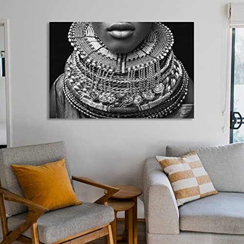 קיר שחור -לבן אמנות צוואר קישוטים דקורטיביים פוסטר אישה אבוריג'ינית אפריקאית פוסטרים וינטג