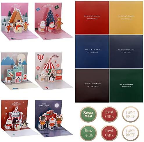 SAILIMUE 3D כרטיסי ברכה לחג המולד - 6 יחידות כרטיסי חג שמח עם מעטפות בעלי חיים חמודים צבעוני פופ -אפ כרטיסי