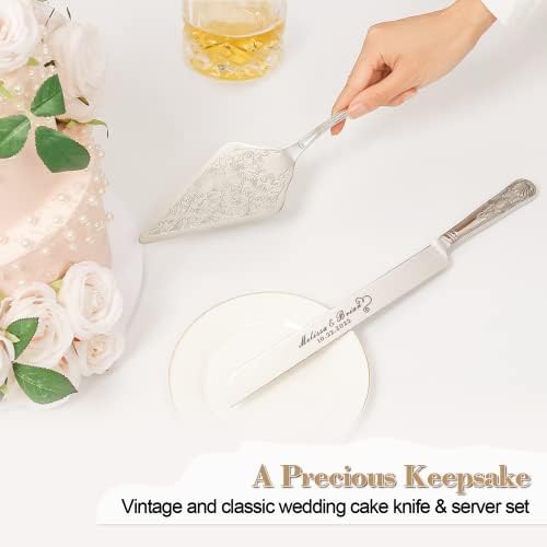 ערכת סכין עוגת כסף ושרתים, סט חיתוך עוגות בהתאמה אישית לחתונה, סט שרת פיצה של עוגת עוגות, ערכת הגשת