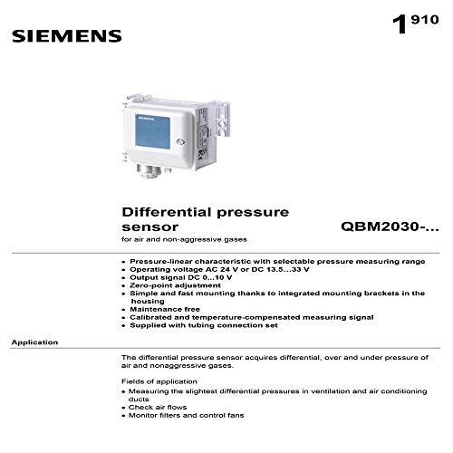 Siemens QBM2030-5 חיישן לחץ דיפרנציאלי לאוויר וגזים לא אגרסיביים