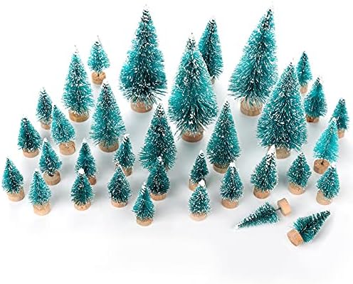 AOOZLENY MINI SISAL SNOG FROST עצי חג המולד עצי מברשת בקבוק עצי מברשת פלסטיק קישוטי שלג חורפי עצי שולחן,