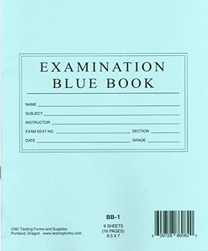 TestingForms.com 8.5 איקס 7 בחינה כחול ספר 8 גיליונות 16 דפים 50 חוברות