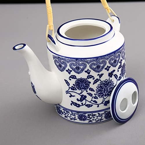 סיר תה חרסינה כחול לבן חרסינה כחול לבן, סיר תה קרמי גדול לתה קונגפו, פרחים כחולים קרמיקה הרמת קרן סיר