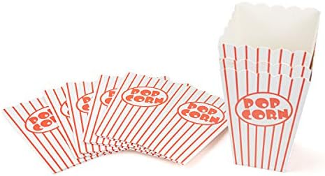 Bekith 100 Pack נייר קופסת פופקורן פתוחה, מכולות פופקורן אדום ולבן מפוספס, נהדר למסיבת קרנבל בית קולנוע