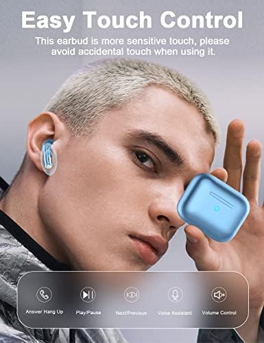 אוזניות אלחוטיות, Bluetooth 5.3 ניצני אוזניים בקרת נגיעה עם אוזניות בס מיקרופון מובנה באוזן, אוזניות