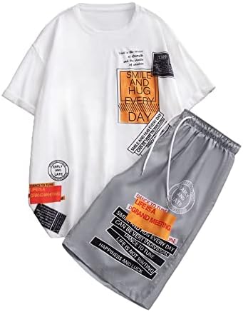 Gorglitter's Men 2 חלקים תלבושות חולצת טריקו גרפית ומכנסיים קצרים קבעו בגדי אימונית בקיץ בחוף