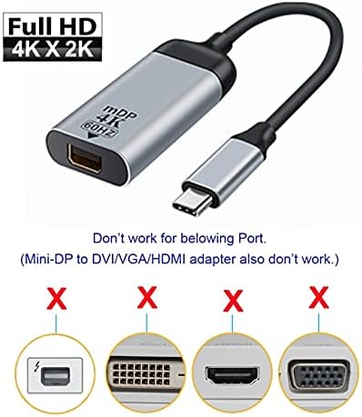Cablecc USB-C סוג C ל- MINI DP DISPLAY DISPLACT CABLE מתאם 4K 2K 60Hz לטאבלט וטלפון ומחשב נייד