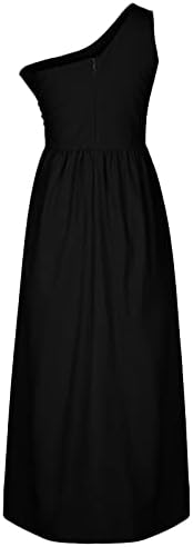 נשים סקסי שמלת ערב אלגנטי מוצק אחד כתף שרוולים קפלים אימפריה מותניים גבוהה פיצול מקסי קוקטייל שמלה