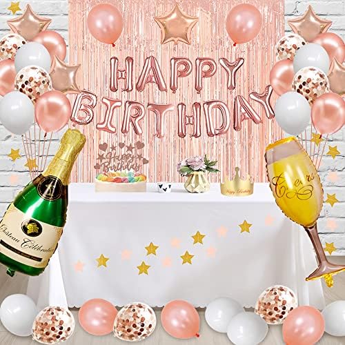 קישוטי יום הולדת של Fancypartyshop 71 - זהב רוז זהב יום הולדת שמח באנר ואבנט עם מספר 71 בלונים