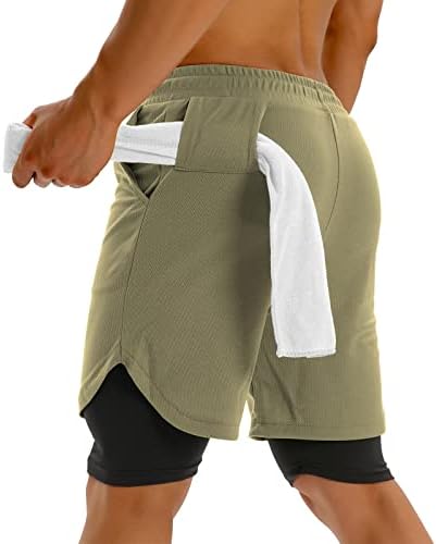 Klinnfenr Mens 2 ב 1 חדר כושר מפעיל מכנסיים קצרים בגודל אימון אתלטי בגודל 7 אינץ 'לגברים מכנסיים