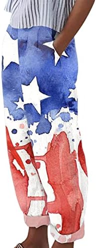 מכנסי זיעה של אתקיה נשים יום עצמאות של נשים מזדמן יום דגל אמריקאי הדפסים מכנסיים מכנסי מותניים אלסטיים רחבים