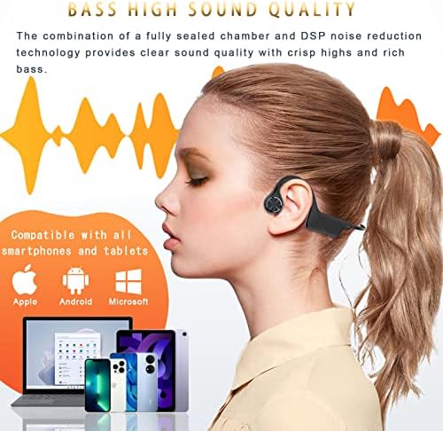 אוזניות הולכת עצם נוסקאו, Bluetooth 5.0 אוזניות אוזניים פתוחות עם מיקרופון מובנה, IPX7 אטום למים אטום