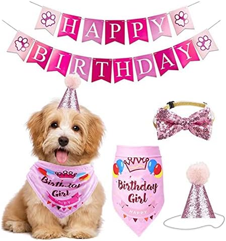 מפלגת יום הולדת למסיבת יום הולדת כלבים סט יום הולדת עם בנדנות כלבים, כובע כלבים ， צווארון כלבים ובאנר