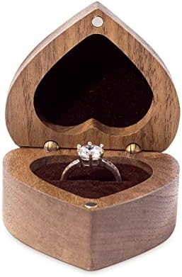 תיבת טבעת אירוסין מעץ בצורת לב חקוק טבעת מקרה לחתונה הצעה (הבטחה היא לנצח דפוס ב