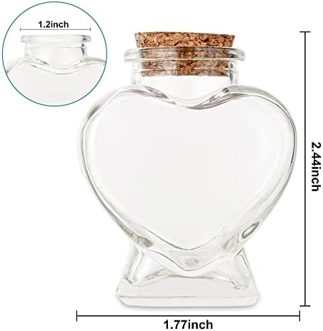 1 יחידות ריקני מיני זכוכית בצורת לב בקבוקים עם פקקי פקק, דקורטיבי זכוכית בקבוקים עם מכסה פקק, קטן