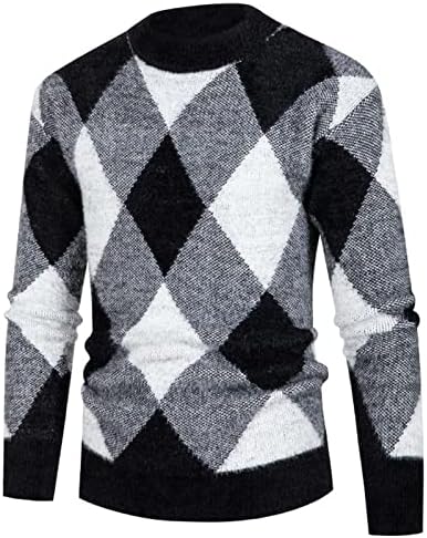 Sinzelimin גברים סוודר סוודר אופנה רומבויד הדפסת קטיפה סריגים שרוולים ארוכים יומיומיים חולצות בסיס חמות