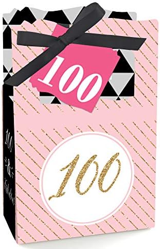 נקודה גדולה של אושר שיק שיק יום הולדת 100 - ורוד, שחור וזהב - קופסאות טובות למסיבה - סט של 12