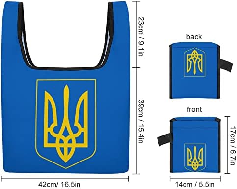 מעיל הנשק של תיק מכולת לשימוש חוזר באוקראינה עם תיקים קניות מתקפלים לטיפול ניידים לטיולי קמפינג בסופרמרקט