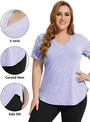 Foreyond Plus גודל אימון צמרות לנשים חולצות רופפות בכושר V ביגוד צוואר יוגה קיץ מזדמן