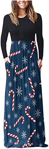 שמלות חג המולד לנשים אימפריה מותן מקרית ארוך שרוול מקסי שמלת איש שלג מכוער הדפסת מסיבת קוקטייל ארוך שמלה