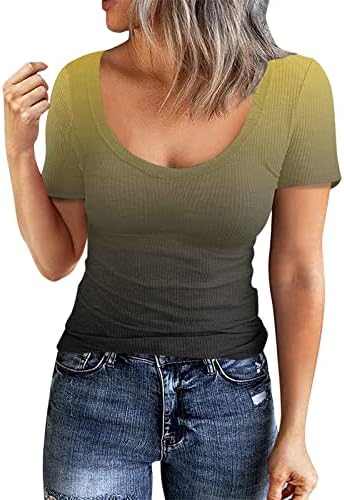 מוצק קל משקל כיכר צוואר יומי חולצות לנשים קיץ קצר שרוול חולצות טרנדי מזדמן כושר רופף