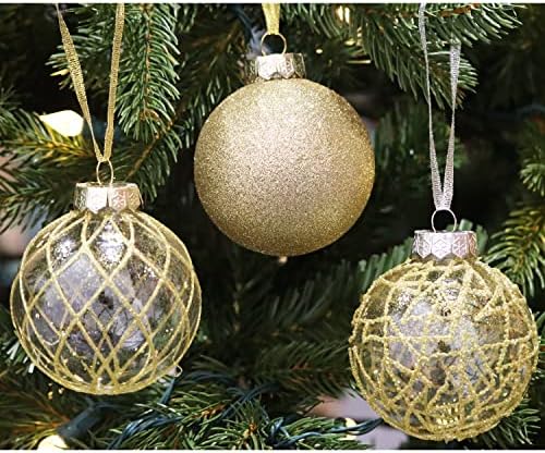 קישוטי זהב של Sleetly לקישוטי עץ חג המולד, כדורים אטומים בגודל 3.15 אינץ