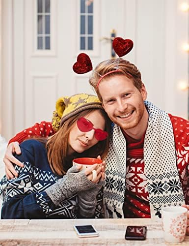 סרט חג האהבה אדום עם משקפי שמש לב בצורת לב נצנצים סרט חג האהבה אביזרי שיער לנשים ולבנות…