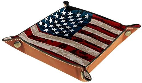אמריקאי פסים דגל מעשי מיקרופייבר עור אחסון מגש - משרד שולחן מגש המיטה נושא כלים אחסון ארגונית עבור ארנק מפתח