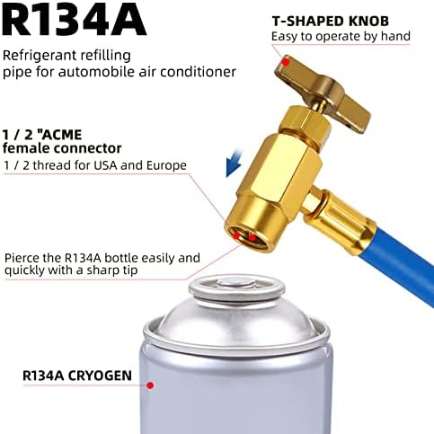 Besportble R134A מיזוג אוויר רכב קירור צינור מילוי צינור במד לחץ, מיזוג אוויר מכונית DIY צינור טעינה של קירור.