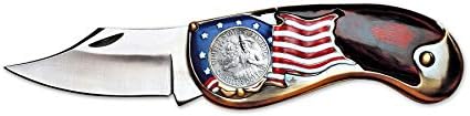 אמריקאי דגל מטבע כיס סכין עם המאתיים וושינגטון רבעון / 3-אינץ נירוסטה להב / אמיתי ארצות הברית