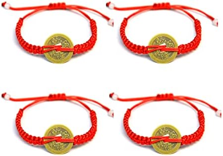 צבעוני בלינג אדום מחרוזת צמיד עם מזל נחושת מטבעות הסיני פנג שואי עושר משיכה גלישת צמיד לנשים