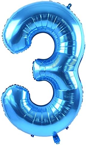 40 אינץ כחול גדול מספרי בלון 0-9 מסיבת יום הולדת קישוטים, רדיד מיילר גדול מספר בלון דיגיטלי 3 עבור מסיבת יום